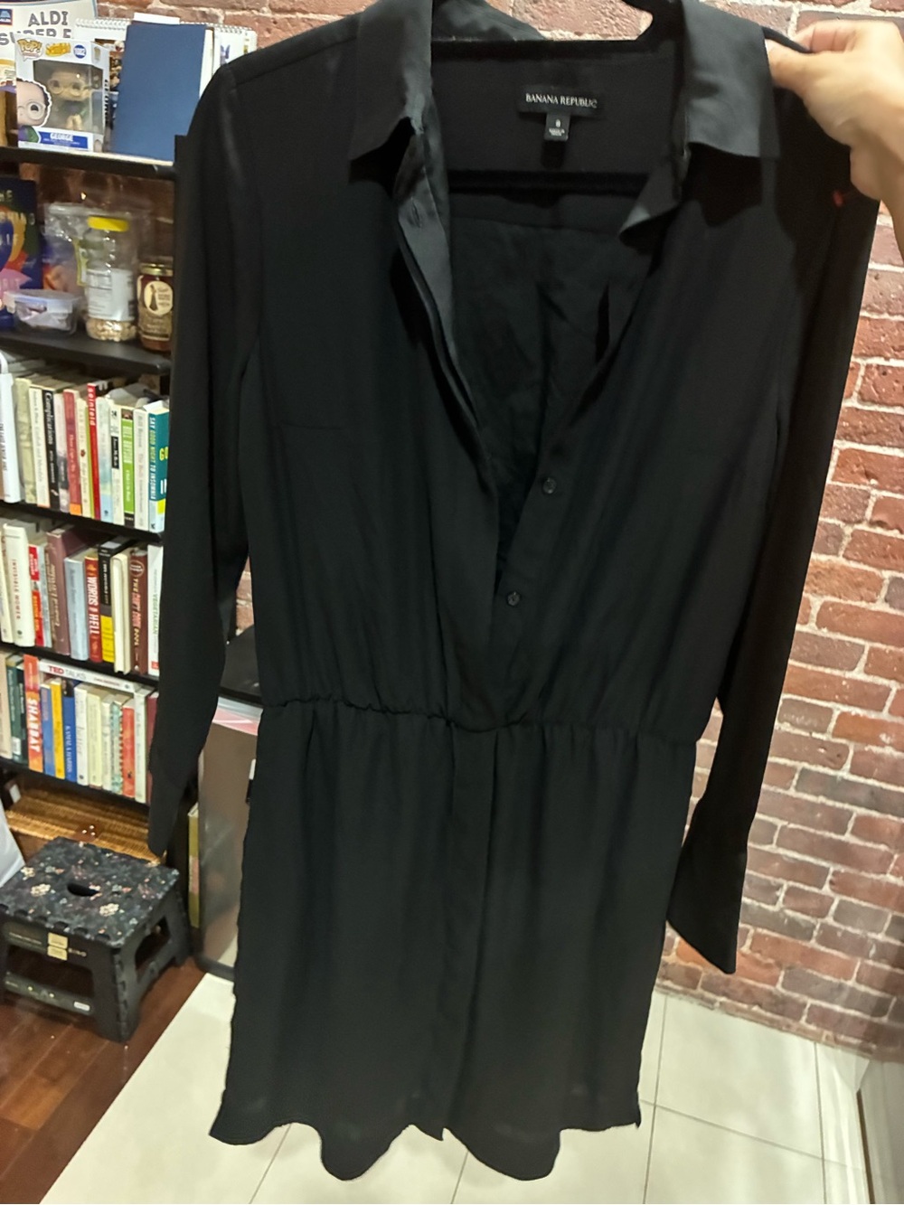 Banana Republic Black Long-Sleeve Mini Shirt Dress